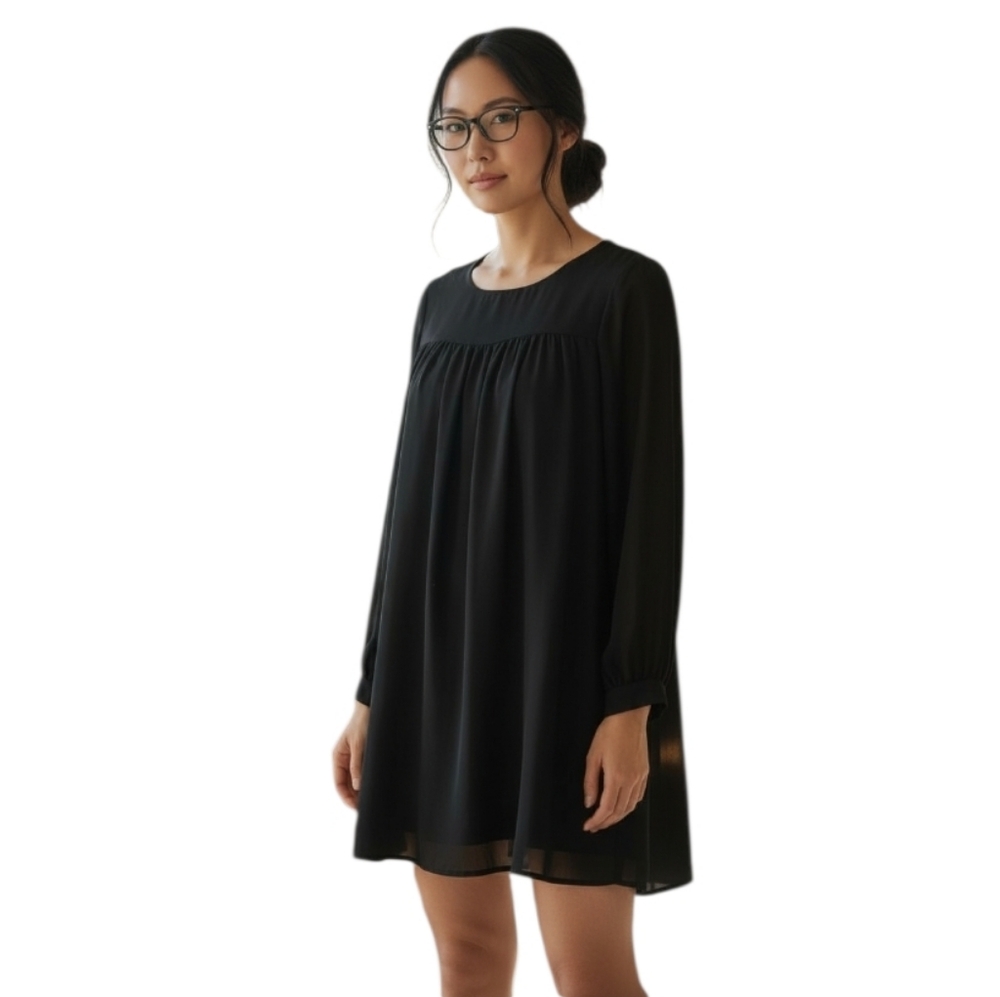 H&M Black Crepe Babydoll Goth Long Sleeve Lined Dress Size 6
